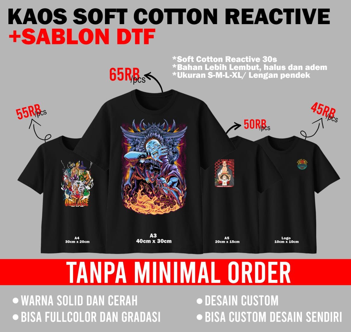 pricelist cetak kaos soft cotton reactive